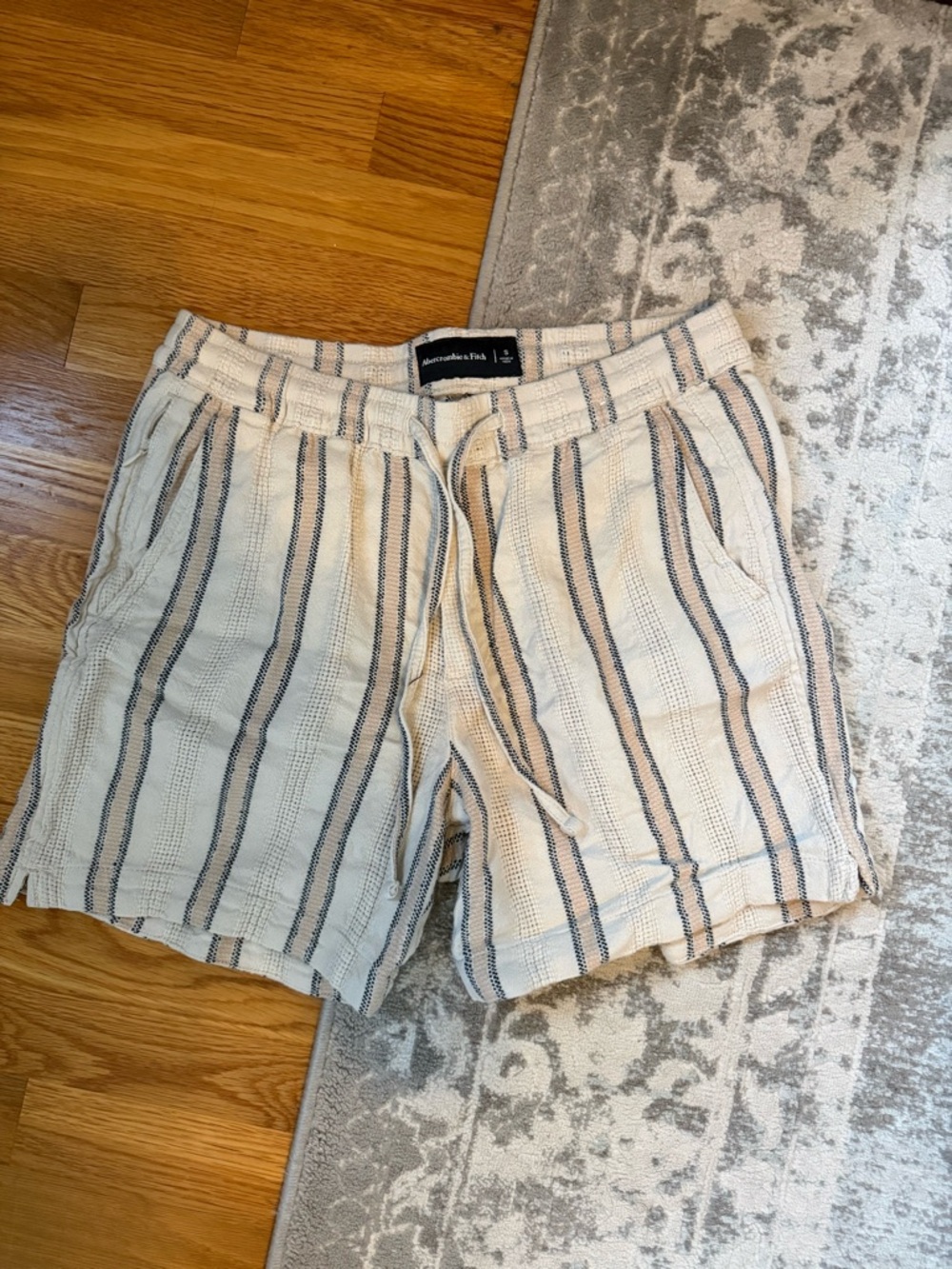 Abercrombie & Fitch Cream Shorts with Navy Stripes